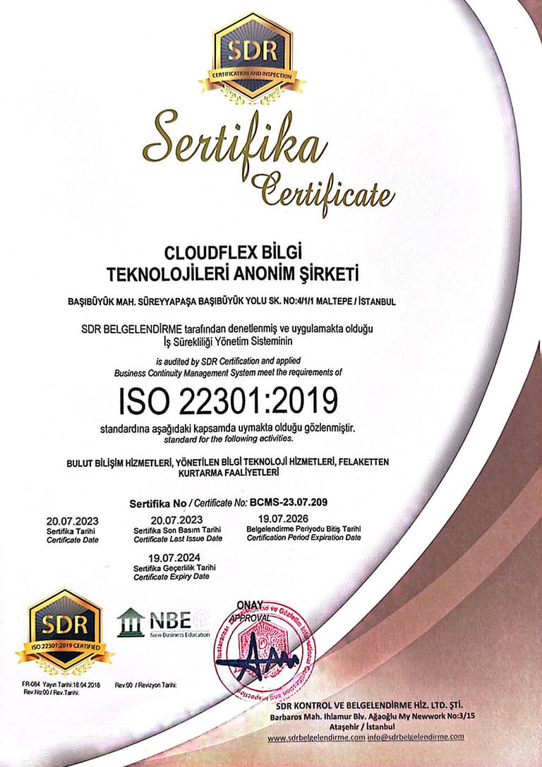 ISO 22301:2019 CloudFlex sertifikası