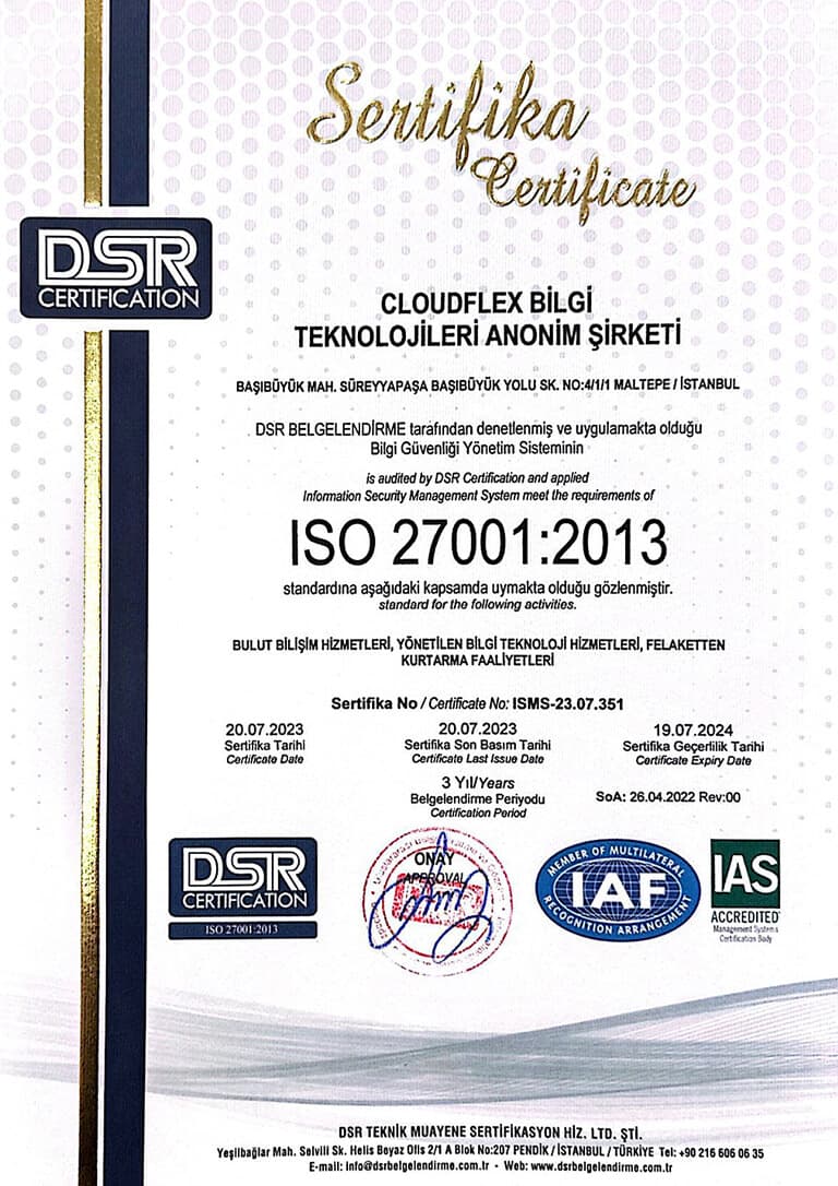 ISO 27001:2013 CloudFlex sertifikası