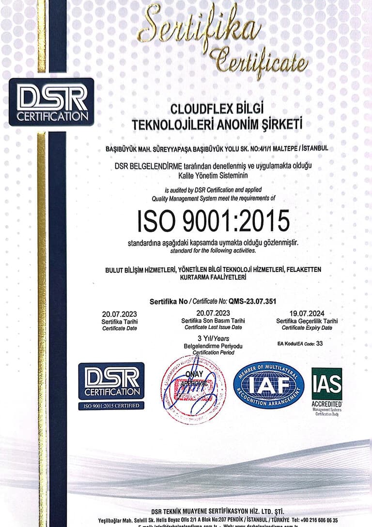 ISO 9001:2015 CloudFlex sertifikası